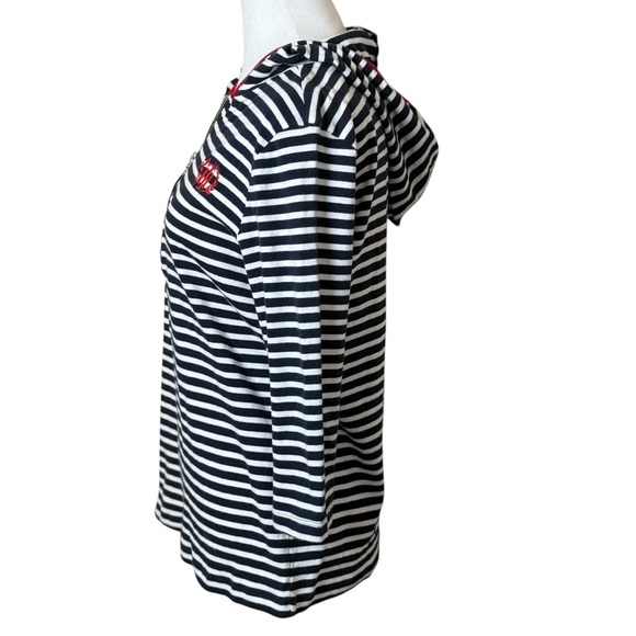 Tommy Hilfiger Quarter Zip Navy White Striped Knit Hoodie Red Embroidery Medium - Picture 4 of 10
